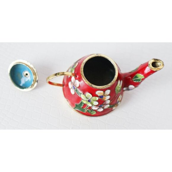 2 Vintage Miniature Cloisonne Teapot & Vase Enamel Paint - Picture 4 of 7